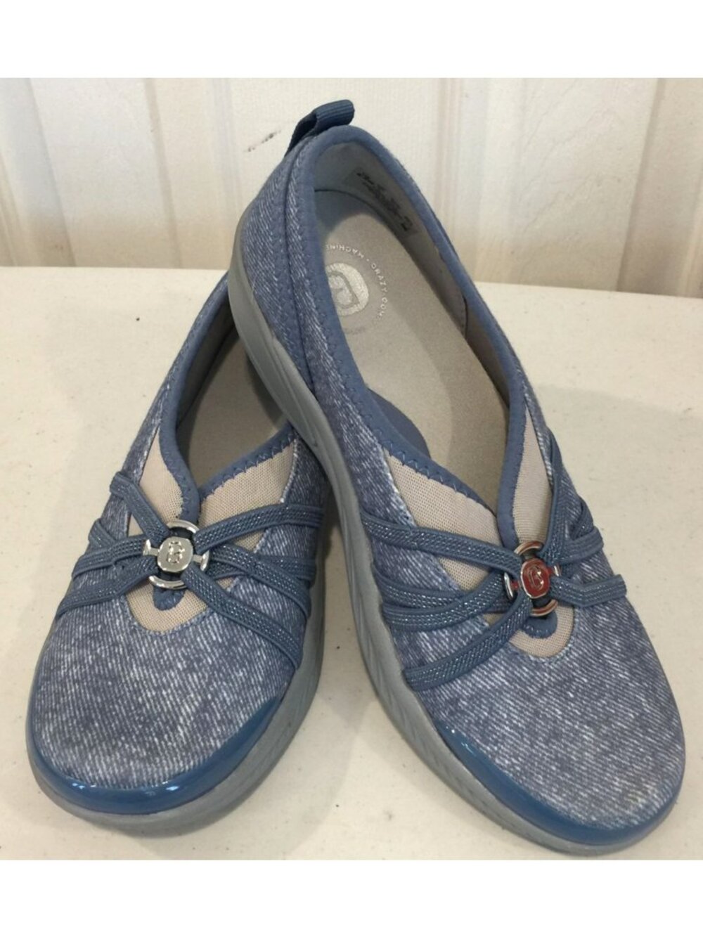 BZEES Niche Ladies Slip On Size 6.5 Denim Look Strappy  Shoes